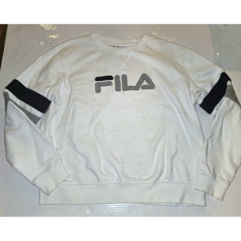 FILA Women’s L White Crew Neck Pullover Cotton Blend Logo Sweatshirt